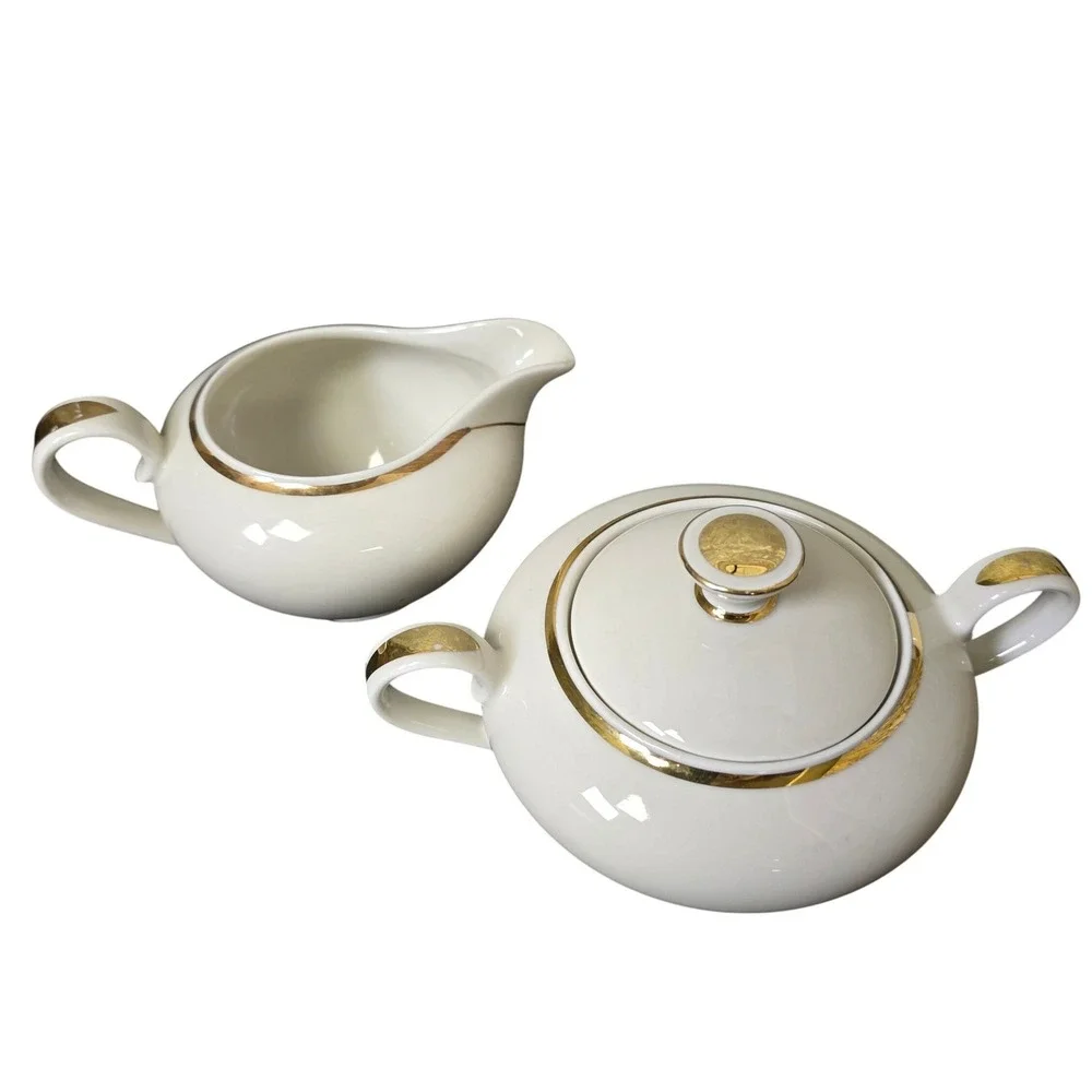 Bavaria Creamer Sugar Bowl Set Gold Trim Porcelain Vintage GOOD Elegant Regency